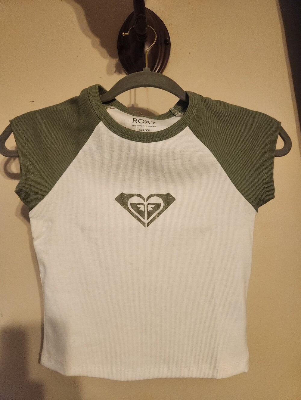 Roxy Olive Green & White Short Sleeve Raglan Tee